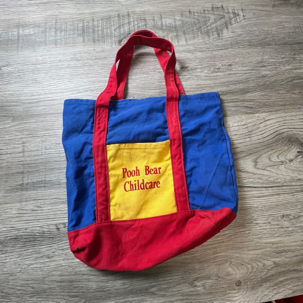 Unbranded Tote Bag Unisex Medium Blue Red Pooh Bear Childcare Canvas Colorblock